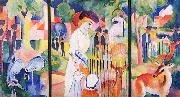 August Macke Grober Zoologischer Garten, Triptychon oil on canvas